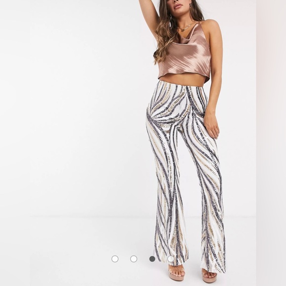 Club L London sequin flared pants in white & silver (new with defects) - Picture 4 of 6
